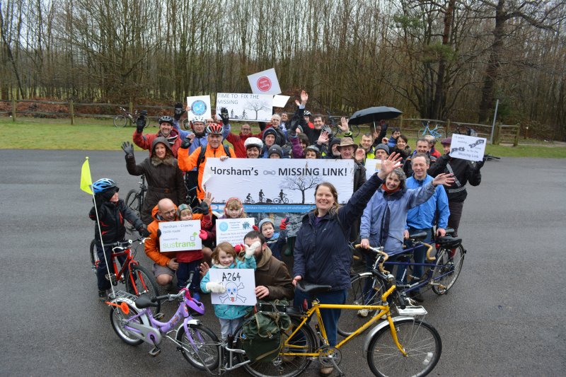 Supporters demanding the completion of the Horsham-Crawley cycle route