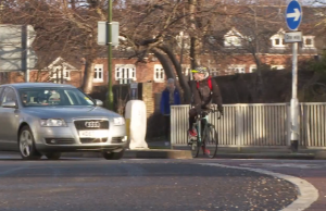 Looking over the shoulder to check for traffic on Chichester’s risky Northgate gyratory cycle lane