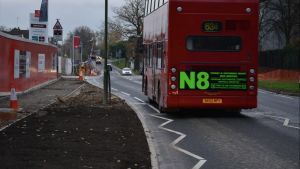 Pinch point approaching the junction from North Heath Lane