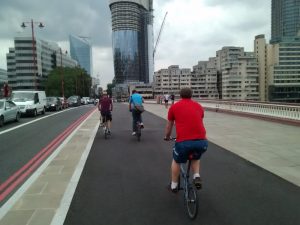 Riding across Blackfriars Bridge