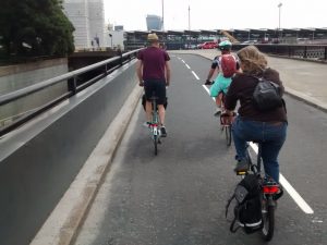 Riding the ramp up to Blackfriars Bridge