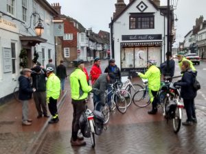 Gathering outside the Dorset Arms
